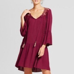 Knox Rose Burgundy Red Embroidered Boho Dress XL